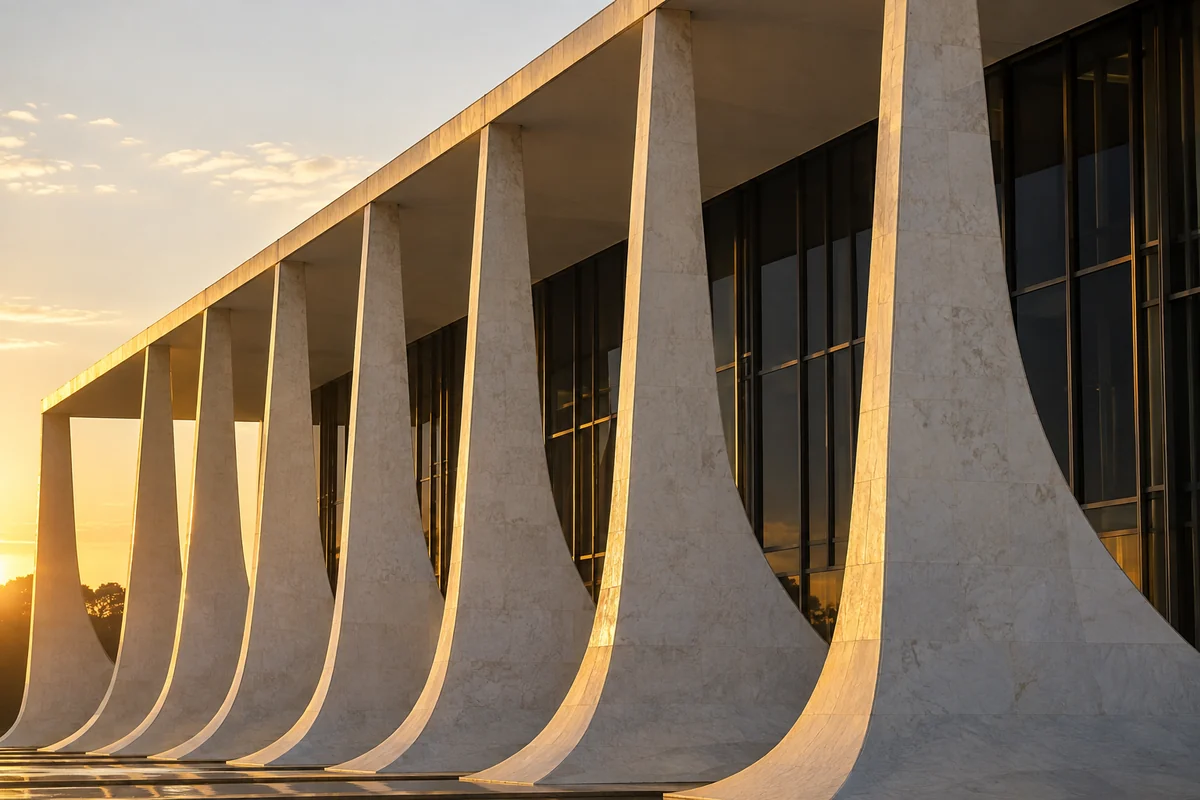 Detalhe de colunas modernistas de concreto em Brasília