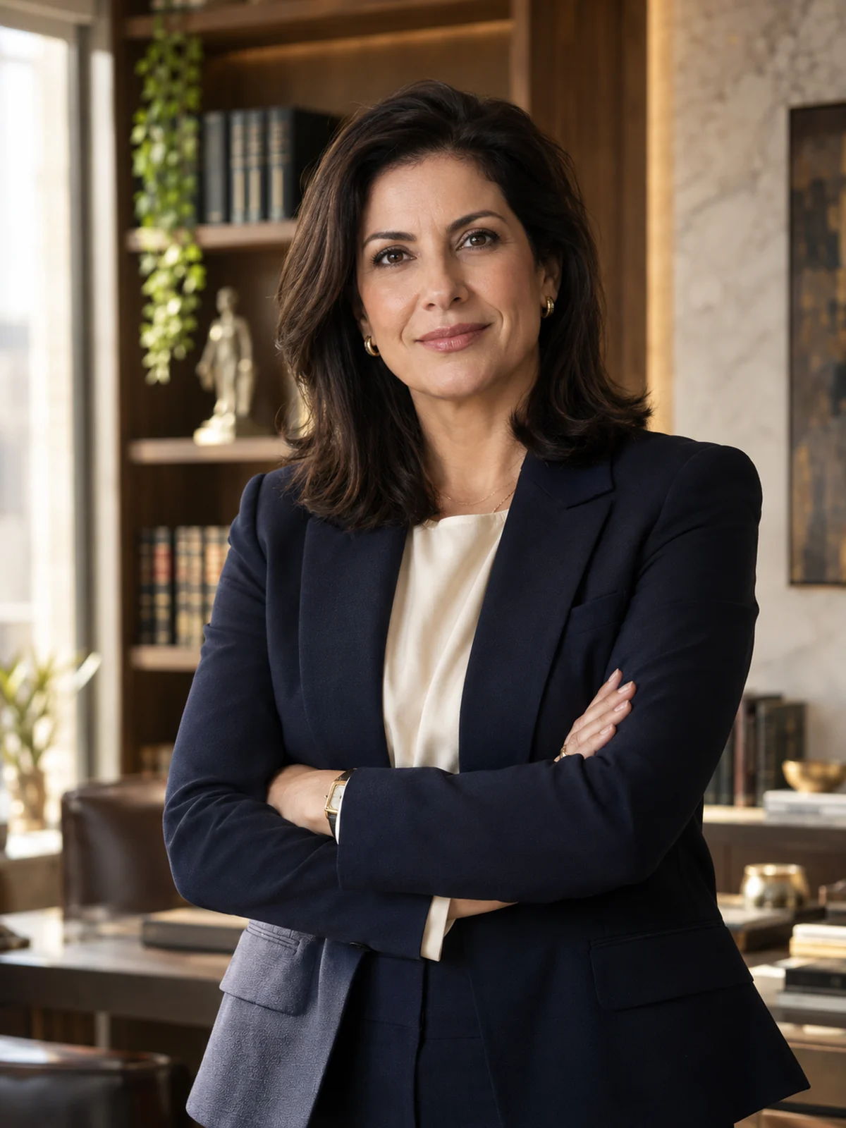 Marta Albuquerque Leite, personagem fictícia, em traje social azul-marinho
