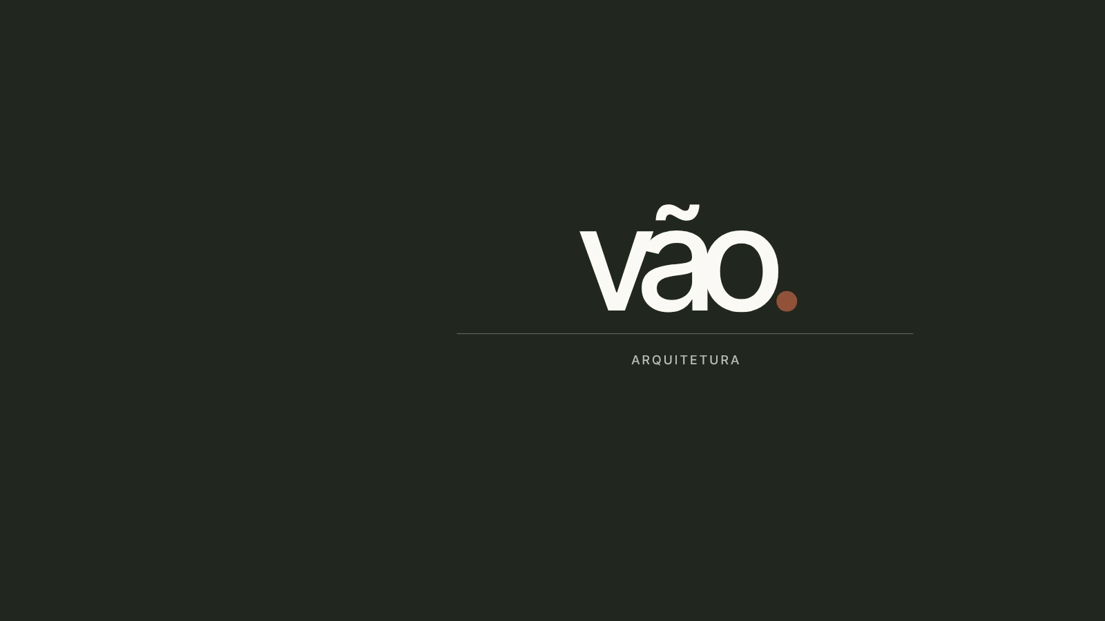 O logotipo vão., com o ponto cor de terra, sobre uma linha de horizonte.